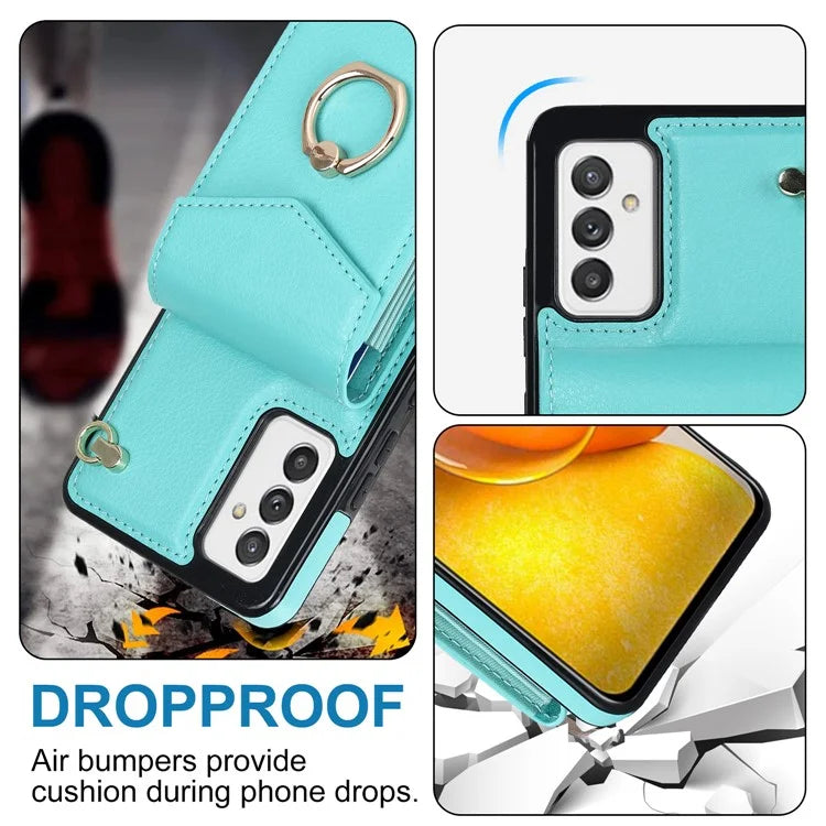 For Samsung Galaxy A82 5G Cover Accordion Card Bag Drop-proof Cell Phone Case with Strap