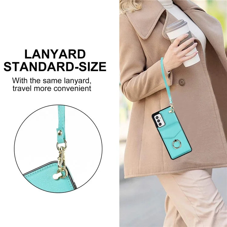For Samsung Galaxy A82 5G Cover Accordion Card Bag Drop-proof Cell Phone Case with Strap