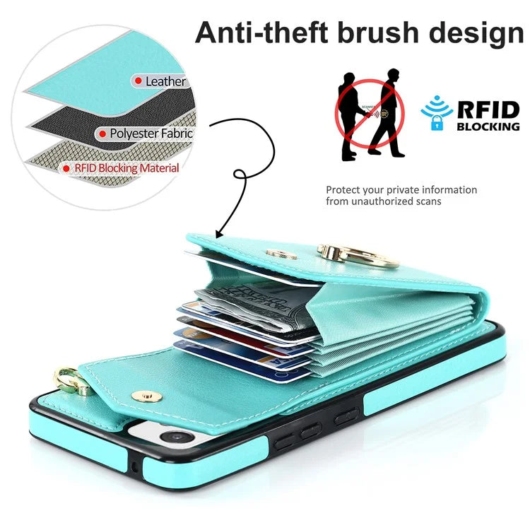 For Samsung Galaxy A82 5G Cover Accordion Card Bag Drop-proof Cell Phone Case with Strap