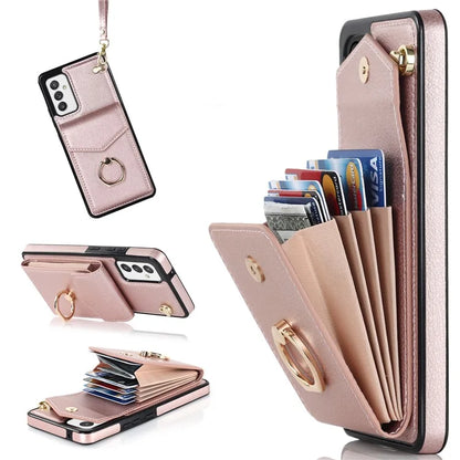 For Samsung Galaxy A82 5G Cover Accordion Card Bag Drop-proof Cell Phone Case with Strap