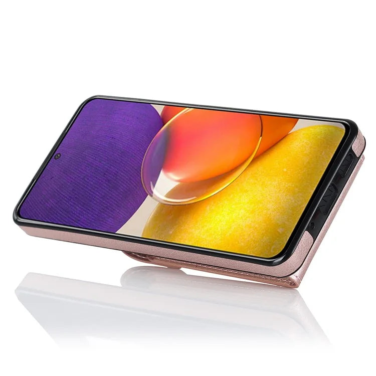 For Samsung Galaxy A82 5G Cover Accordion Card Bag Drop-proof Cell Phone Case with Strap