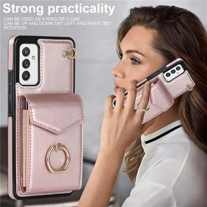 For Samsung Galaxy A82 5G Cover Accordion Card Bag Drop-proof Cell Phone Case with Strap