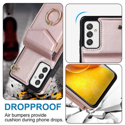 For Samsung Galaxy A82 5G Cover Accordion Card Bag Drop-proof Cell Phone Case with Strap
