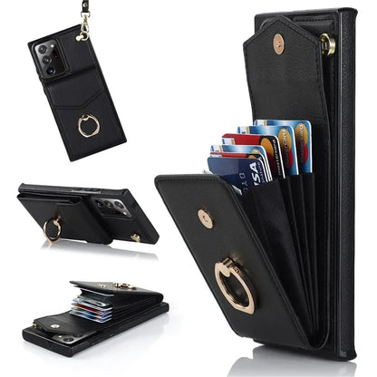 For Samsung Galaxy Note20 Ultra 5G / Note20 Ultra Cover Ring Kickstand Card Bag PU+TPU Cell Phone Case