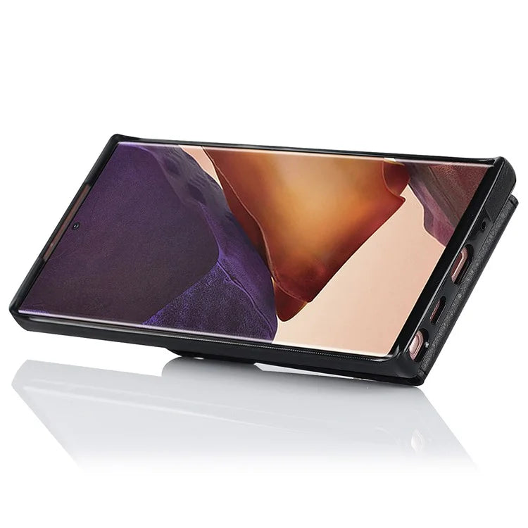 For Samsung Galaxy Note20 Ultra 5G / Note20 Ultra Cover Ring Kickstand Card Bag PU+TPU Cell Phone Case