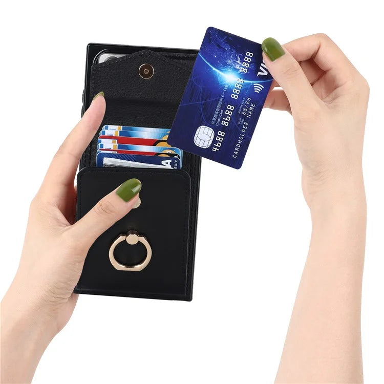 For Samsung Galaxy Note20 Ultra 5G / Note20 Ultra Cover Ring Kickstand Card Bag PU+TPU Cell Phone Case