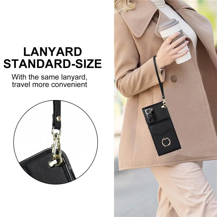 For Samsung Galaxy Note20 Ultra 5G / Note20 Ultra Cover Ring Kickstand Card Bag PU+TPU Cell Phone Case
