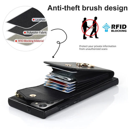 For Samsung Galaxy Note20 Ultra 5G / Note20 Ultra Cover Ring Kickstand Card Bag PU+TPU Cell Phone Case
