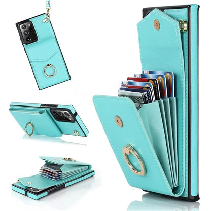 For Samsung Galaxy Note20 Ultra 5G / Note20 Ultra Cover Ring Kickstand Card Bag PU+TPU Cell Phone Case
