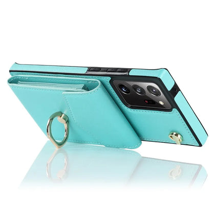 For Samsung Galaxy Note20 Ultra 5G / Note20 Ultra Cover Ring Kickstand Card Bag PU+TPU Cell Phone Case