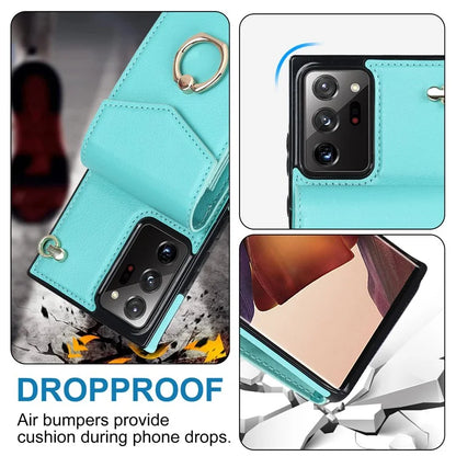 For Samsung Galaxy Note20 Ultra 5G / Note20 Ultra Cover Ring Kickstand Card Bag PU+TPU Cell Phone Case