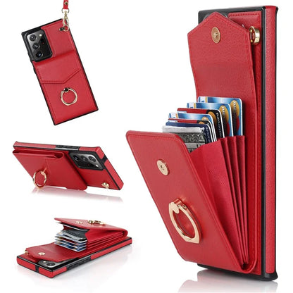 For Samsung Galaxy Note20 Ultra 5G / Note20 Ultra Cover Ring Kickstand Card Bag PU+TPU Cell Phone Case