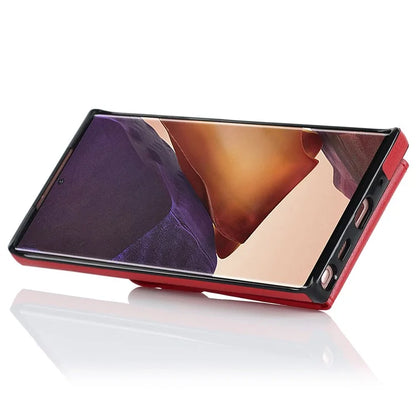 For Samsung Galaxy Note20 Ultra 5G / Note20 Ultra Cover Ring Kickstand Card Bag PU+TPU Cell Phone Case