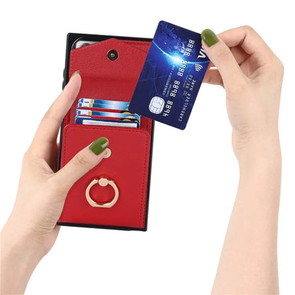 For Samsung Galaxy Note20 Ultra 5G / Note20 Ultra Cover Ring Kickstand Card Bag PU+TPU Cell Phone Case