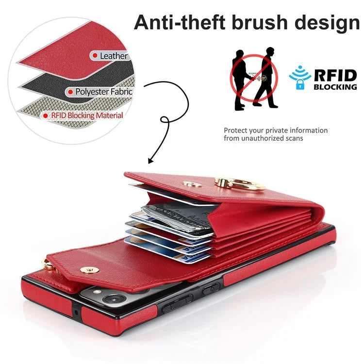 For Samsung Galaxy Note20 Ultra 5G / Note20 Ultra Cover Ring Kickstand Card Bag PU+TPU Cell Phone Case
