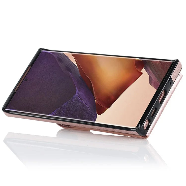 For Samsung Galaxy Note20 Ultra 5G / Note20 Ultra Cover Ring Kickstand Card Bag PU+TPU Cell Phone Case