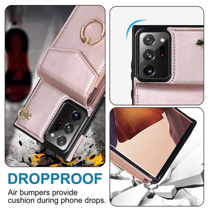 For Samsung Galaxy Note20 Ultra 5G / Note20 Ultra Cover Ring Kickstand Card Bag PU+TPU Cell Phone Case