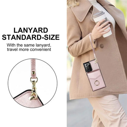 For Samsung Galaxy Note20 Ultra 5G / Note20 Ultra Cover Ring Kickstand Card Bag PU+TPU Cell Phone Case