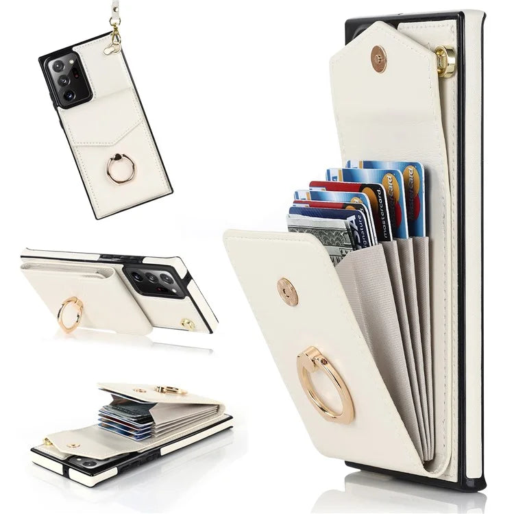 For Samsung Galaxy Note20 Ultra 5G / Note20 Ultra Cover Ring Kickstand Card Bag PU+TPU Cell Phone Case