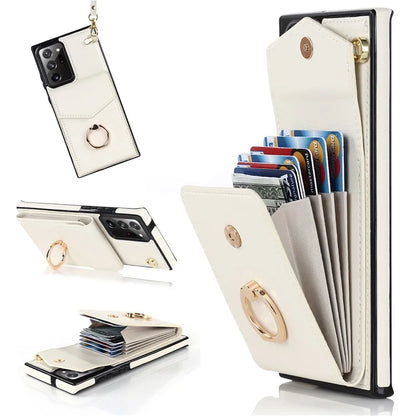 For Samsung Galaxy Note20 Ultra 5G / Note20 Ultra Cover Ring Kickstand Card Bag PU+TPU Cell Phone Case
