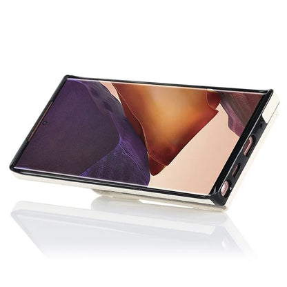 For Samsung Galaxy Note20 Ultra 5G / Note20 Ultra Cover Ring Kickstand Card Bag PU+TPU Cell Phone Case