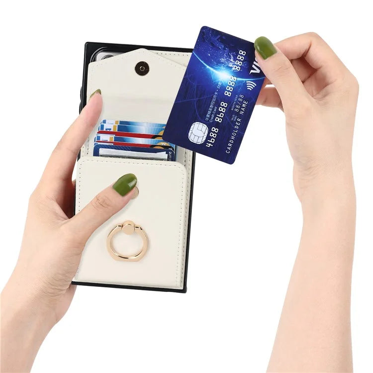 For Samsung Galaxy Note20 Ultra 5G / Note20 Ultra Cover Ring Kickstand Card Bag PU+TPU Cell Phone Case