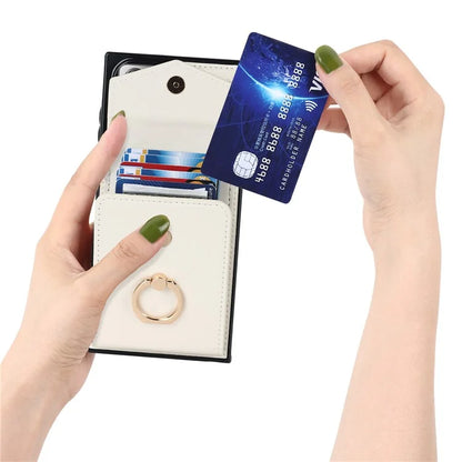 For Samsung Galaxy Note20 Ultra 5G / Note20 Ultra Cover Ring Kickstand Card Bag PU+TPU Cell Phone Case