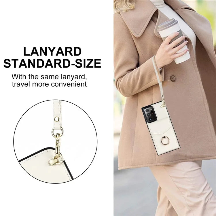 For Samsung Galaxy Note20 Ultra 5G / Note20 Ultra Cover Ring Kickstand Card Bag PU+TPU Cell Phone Case