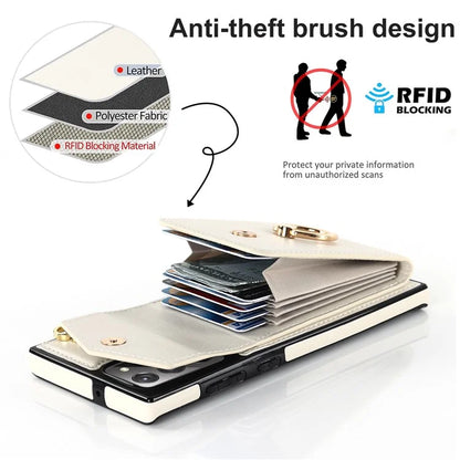 For Samsung Galaxy Note20 Ultra 5G / Note20 Ultra Cover Ring Kickstand Card Bag PU+TPU Cell Phone Case