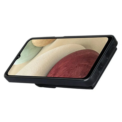 For Samsung Galaxy A12 Cell Phone Case PU Leather+TPU Ring Kickstand Cover with Card Holder