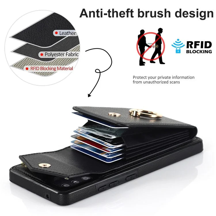 For Samsung Galaxy A12 Cell Phone Case PU Leather+TPU Ring Kickstand Cover with Card Holder