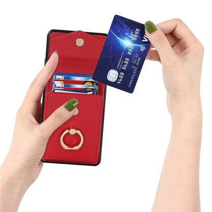 For Samsung Galaxy A12 Cell Phone Case PU Leather+TPU Ring Kickstand Cover with Card Holder