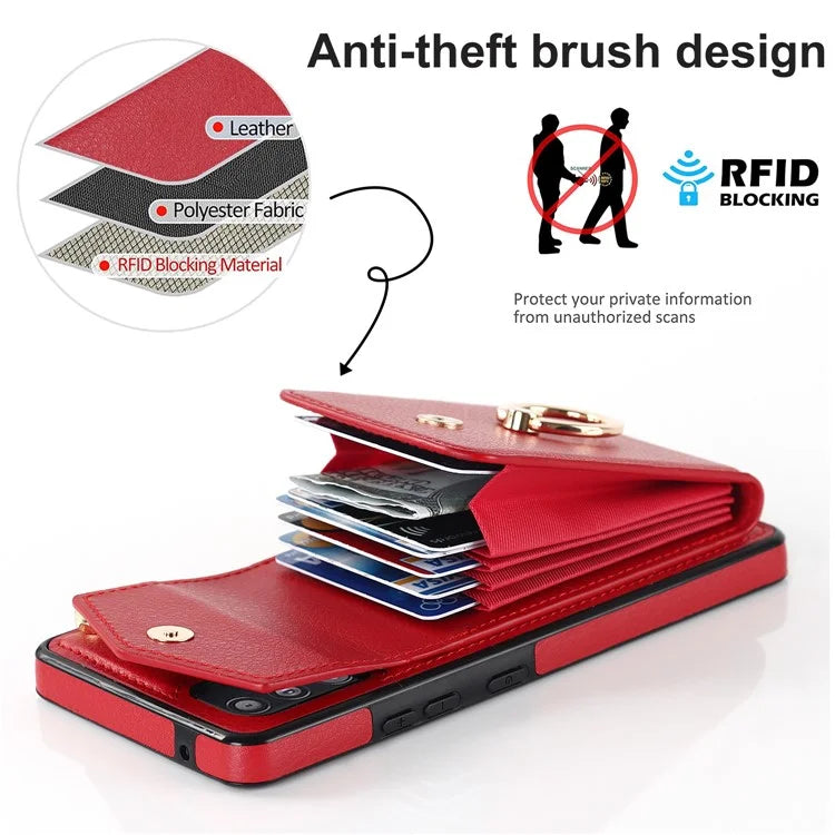 For Samsung Galaxy A12 Cell Phone Case PU Leather+TPU Ring Kickstand Cover with Card Holder