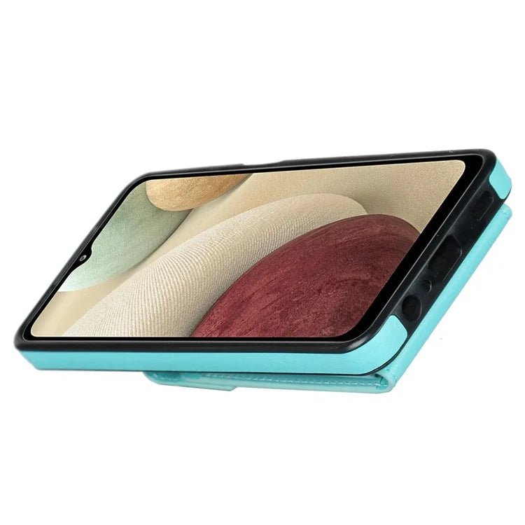 For Samsung Galaxy A12 Cell Phone Case PU Leather+TPU Ring Kickstand Cover with Card Holder