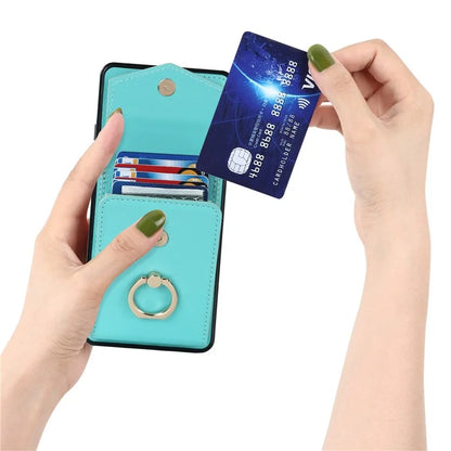 For Samsung Galaxy A12 Cell Phone Case PU Leather+TPU Ring Kickstand Cover with Card Holder