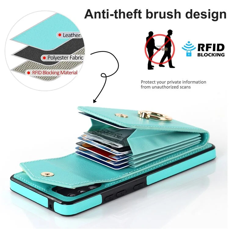 For Samsung Galaxy A12 Cell Phone Case PU Leather+TPU Ring Kickstand Cover with Card Holder