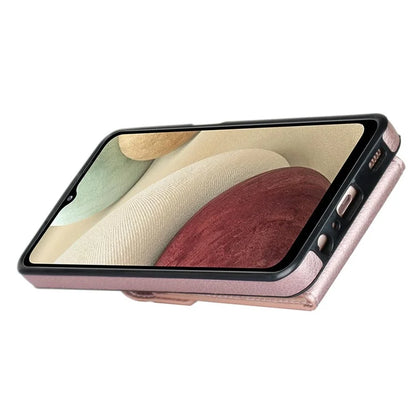 For Samsung Galaxy A12 Cell Phone Case PU Leather+TPU Ring Kickstand Cover with Card Holder