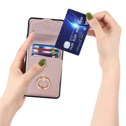 For Samsung Galaxy A12 Cell Phone Case PU Leather+TPU Ring Kickstand Cover with Card Holder