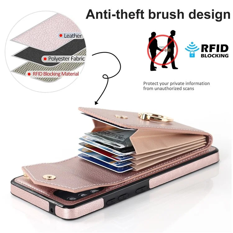 For Samsung Galaxy A12 Cell Phone Case PU Leather+TPU Ring Kickstand Cover with Card Holder