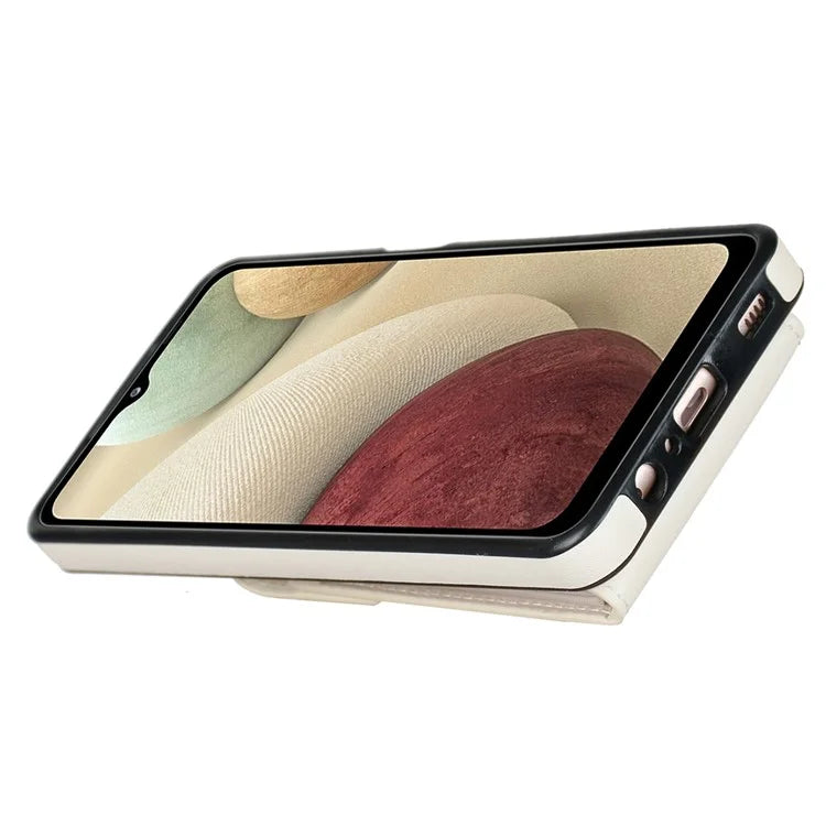 For Samsung Galaxy A12 Cell Phone Case PU Leather+TPU Ring Kickstand Cover with Card Holder