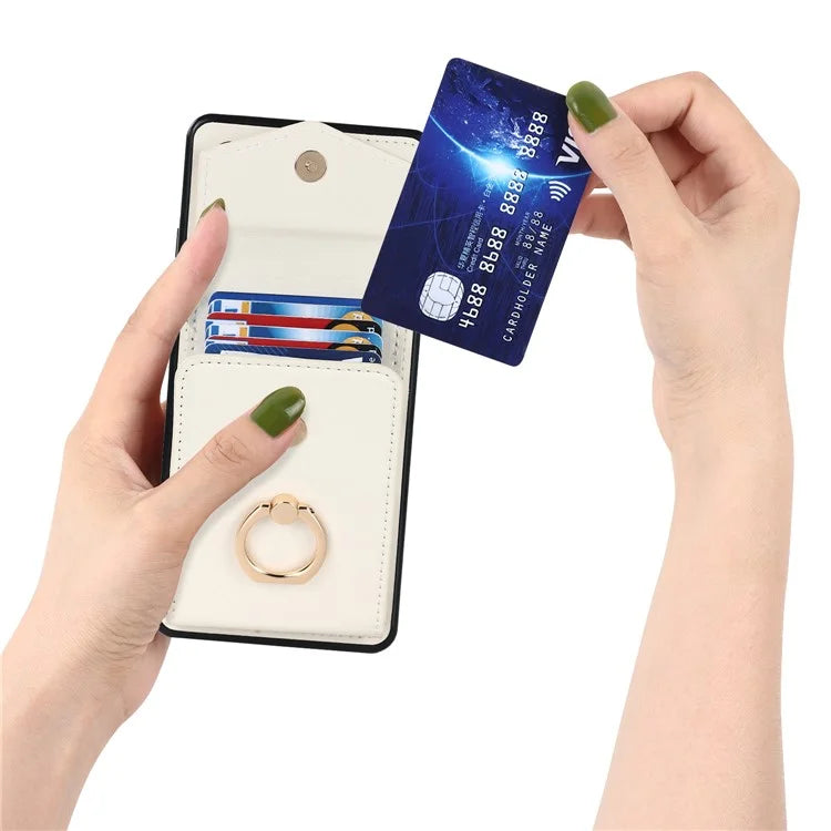 For Samsung Galaxy A12 Cell Phone Case PU Leather+TPU Ring Kickstand Cover with Card Holder
