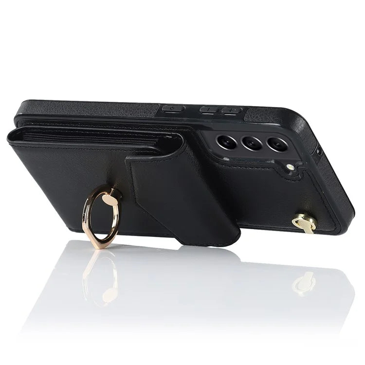 For Samsung Galaxy S21 FE 5G Cover Accordion Card Bag Ring Kickstand Drop-proof Cell Phone Case
