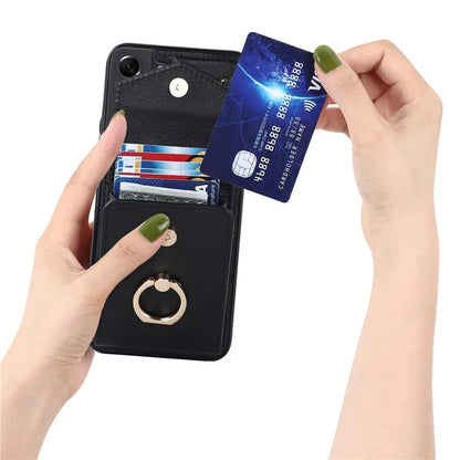 For Samsung Galaxy S21 FE 5G Cover Accordion Card Bag Ring Kickstand Drop-proof Cell Phone Case