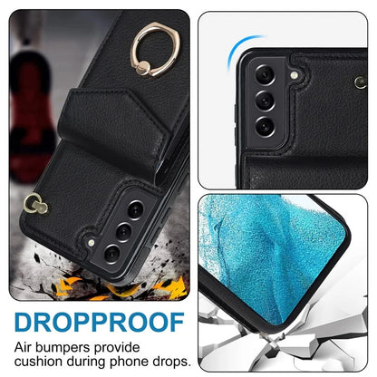 For Samsung Galaxy S21 FE 5G Cover Accordion Card Bag Ring Kickstand Drop-proof Cell Phone Case