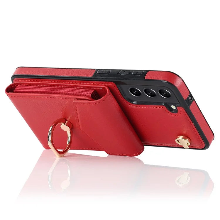 For Samsung Galaxy S21 FE 5G Cover Accordion Card Bag Ring Kickstand Drop-proof Cell Phone Case