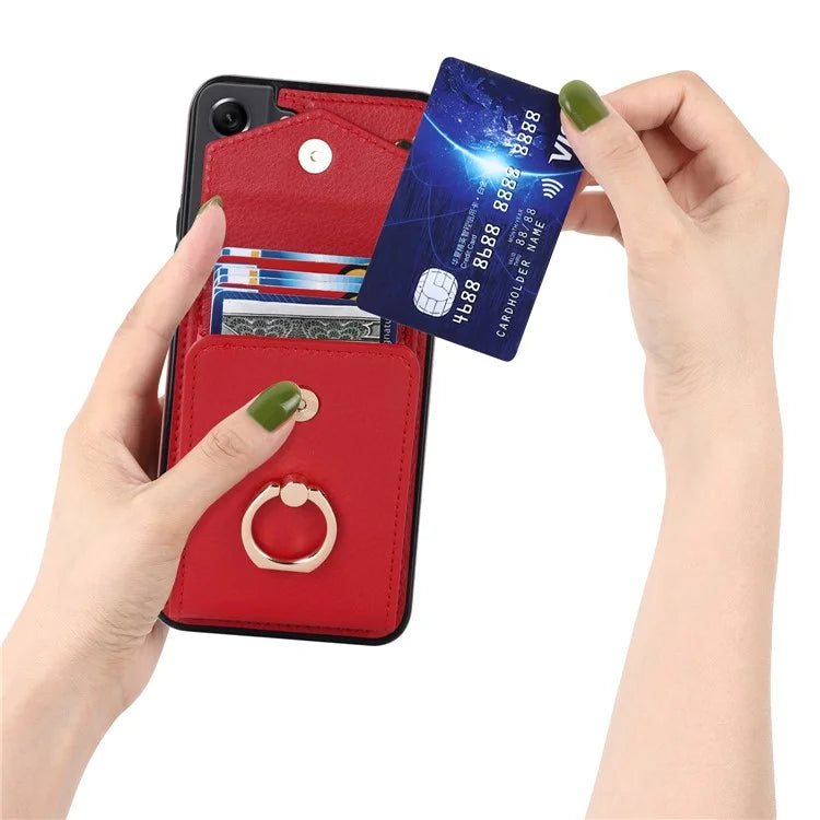 For Samsung Galaxy S21 FE 5G Cover Accordion Card Bag Ring Kickstand Drop-proof Cell Phone Case
