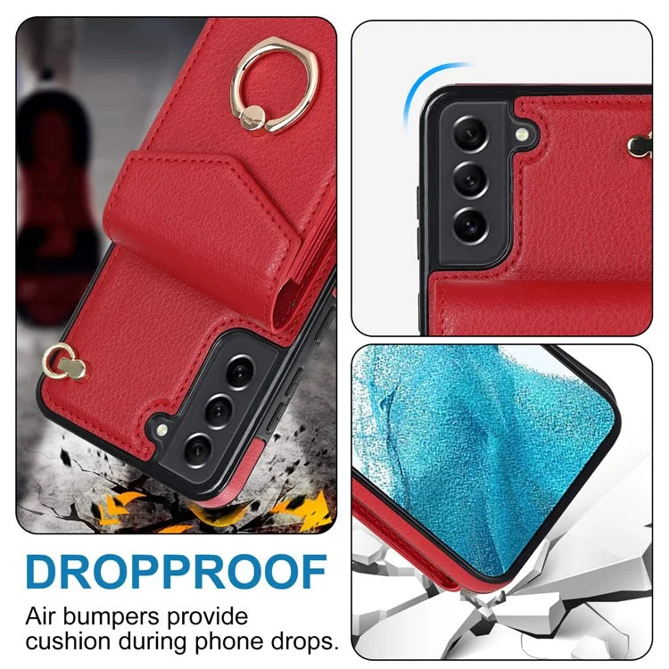 For Samsung Galaxy S21 FE 5G Cover Accordion Card Bag Ring Kickstand Drop-proof Cell Phone Case