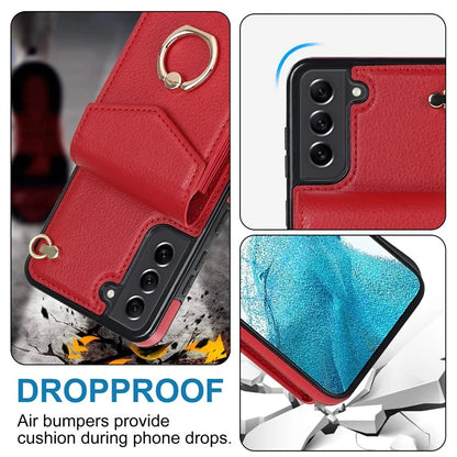 For Samsung Galaxy S21 FE 5G Cover Accordion Card Bag Ring Kickstand Drop-proof Cell Phone Case