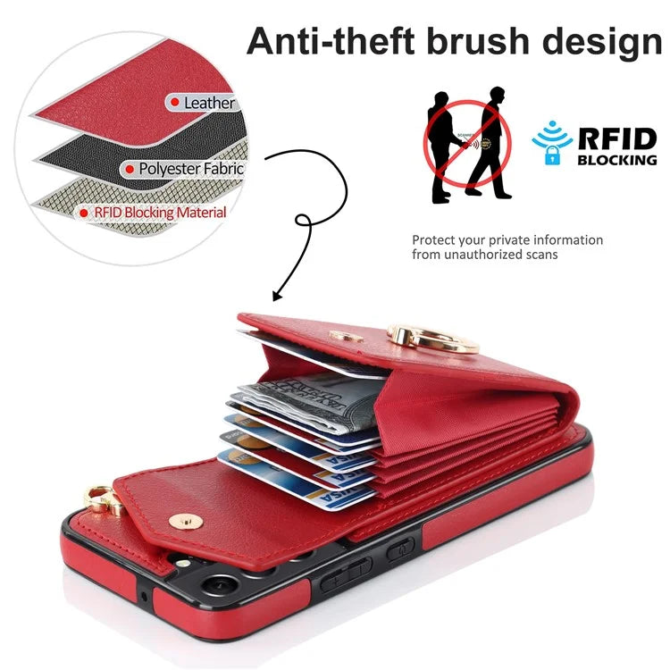 For Samsung Galaxy S21 FE 5G Cover Accordion Card Bag Ring Kickstand Drop-proof Cell Phone Case