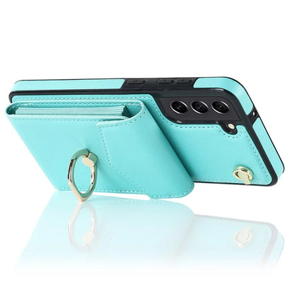 For Samsung Galaxy S21 FE 5G Cover Accordion Card Bag Ring Kickstand Drop-proof Cell Phone Case
